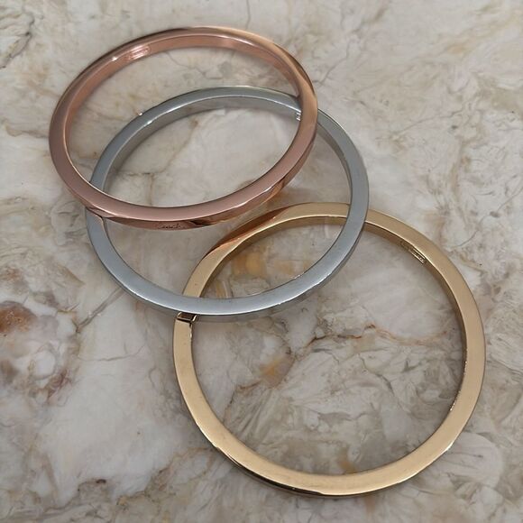 Coach Tri-Colour Bangle Set Yellow, Rose & White Gold Tone - Picture 10 of 12